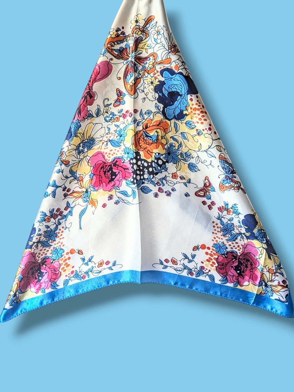 🌹Floral Butterfly Silky Scarf in White with Bright Accents
